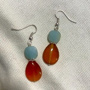 Gemstones earrings. 2in. Silver